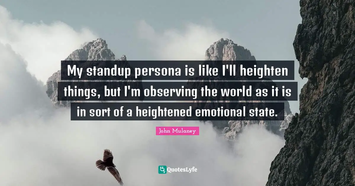 John Mulaney Quotes: "My standup persona is like I'll heighten things, but I'm observing the world as it is in sort of a heightened emotional state."