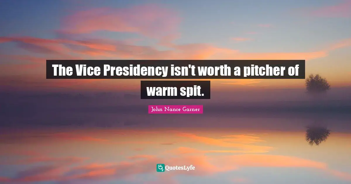 Presidency Quotes: "The Vice Presidency isn't worth a pitcher of warm spit."