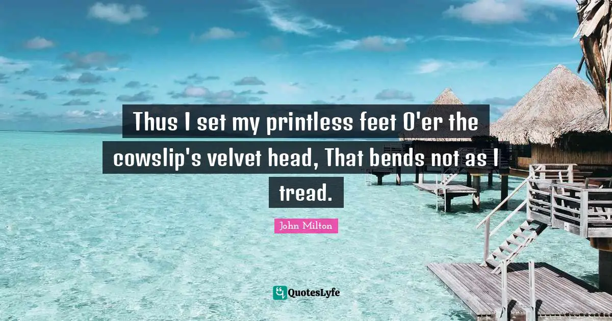 Thus I set my printless feet O'er the cowslip's velvet head, That bends not as I tread.