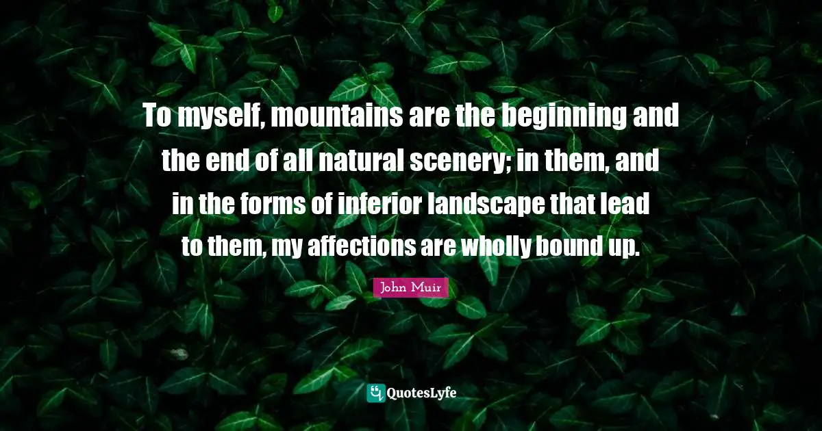 To myself, mountains are the beginning and the end of all natural scenery; in them, and in the forms of inferior landscape that lead to them, my affections are wholly bound up.