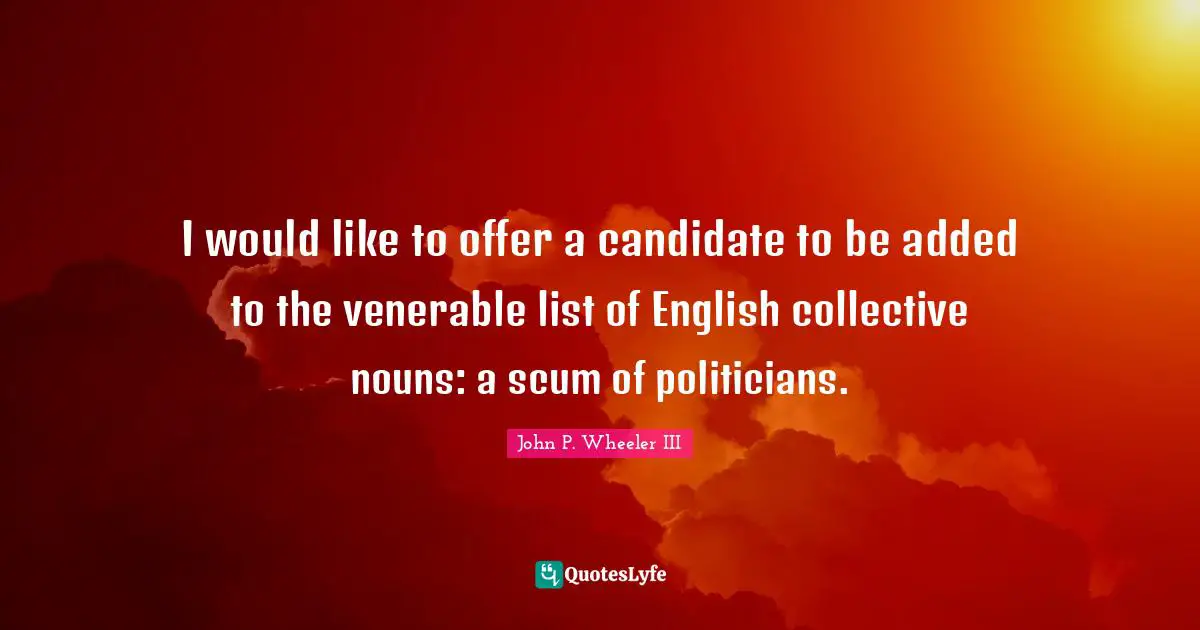 I would like to offer a candidate to be added to the venerable list of English collective nouns: a scum of politicians.