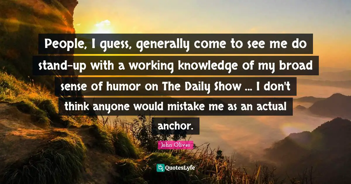 People, I guess, generally come to see me do stand-up with a working knowledge of my broad sense of humor on The Daily Show ... I don't think anyone would mistake me as an actual anchor.