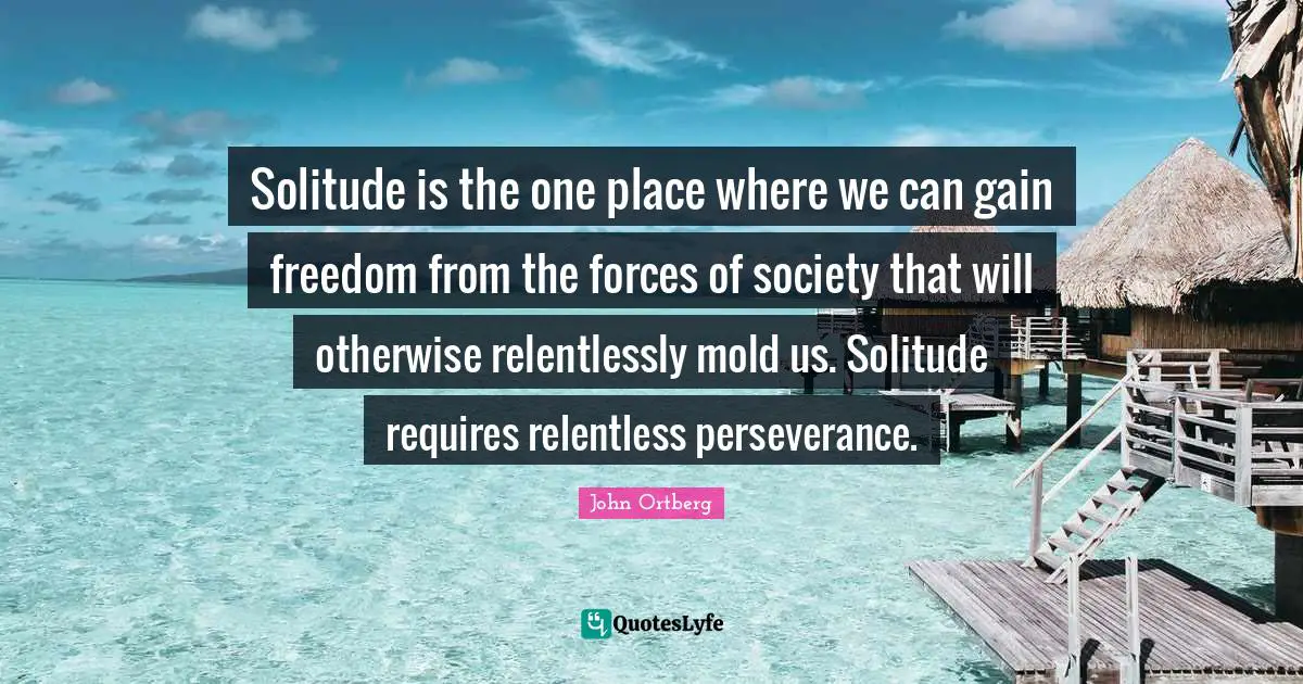 Solitude is the one place where we can gain freedom from the forces of society that will otherwise relentlessly mold us. Solitude requires relentless perseverance.