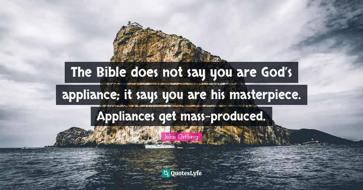 The Bible does not say you are God’s appliance; it says you are his masterpiece. Appliances get mass-produced.