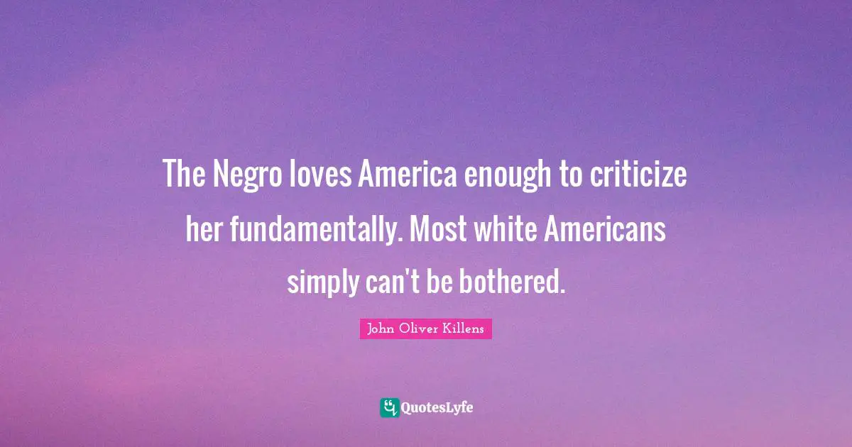 The Negro loves America enough to criticize her fundamentally. Most white Americans simply can't be bothered.