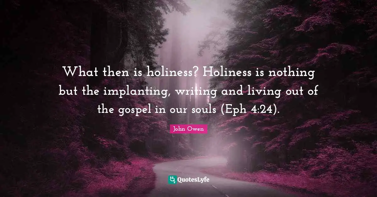 What then is holiness? Holiness is nothing but the implanting, writing and living out of the gospel in our souls (Eph 4:24).