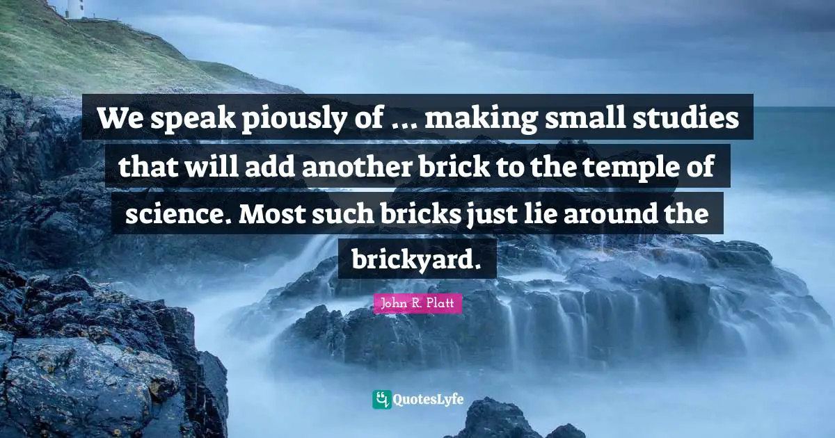 We speak piously of ... making small studies that will add another brick to the temple of science. Most such bricks just lie around the brickyard.