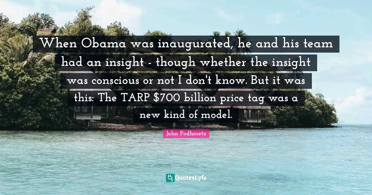 When Obama was inaugurated, he and his team had an insight - though whether the insight was conscious or not I don't know. But it was this: The TARP $700 billion price tag was a new kind of model.