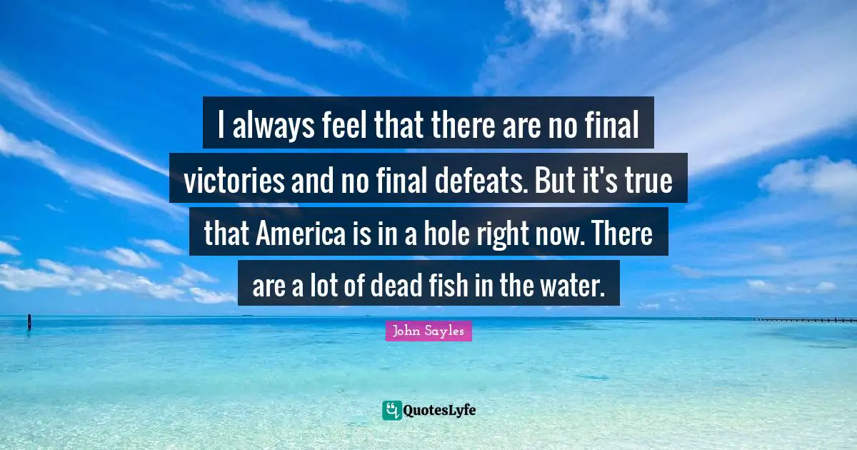I always feel that there are no final victories and no final defeats. But it's true that America is in a hole right now. There are a lot of dead fish in the water.