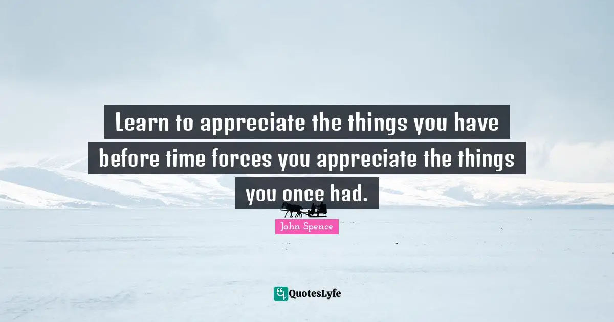 Learn to appreciate the things you have before time forces you appreciate the things you once had.