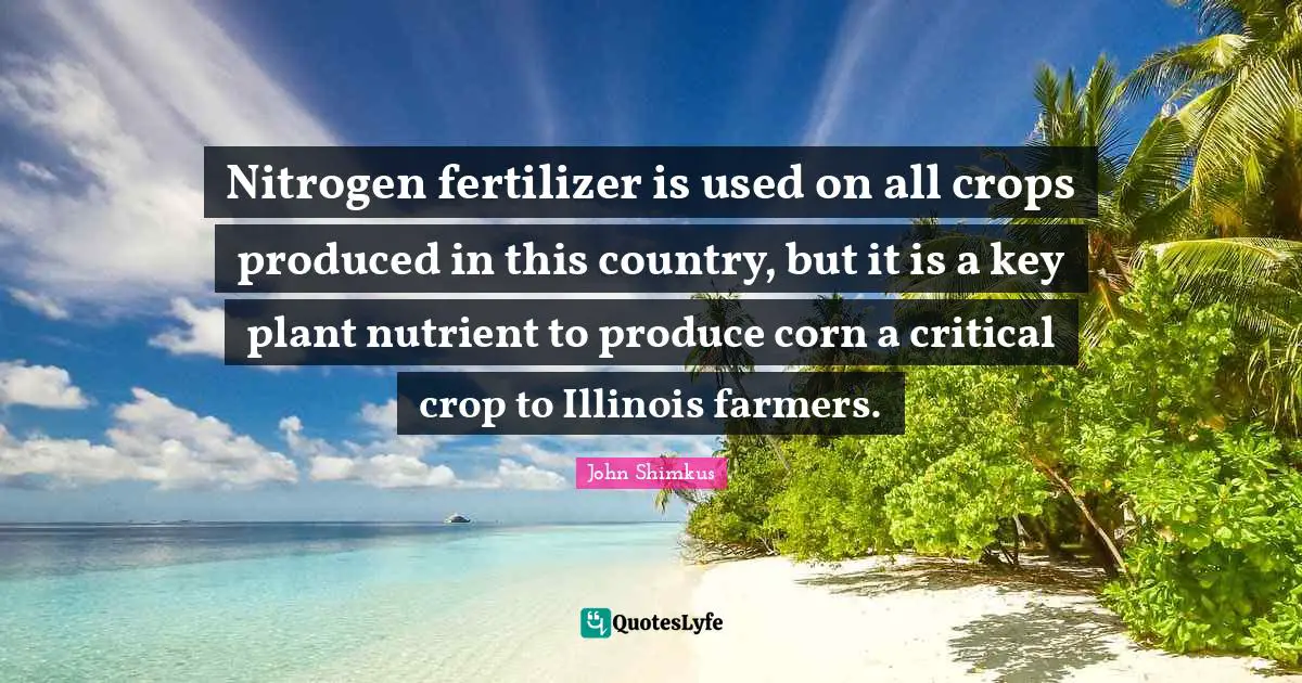 Crops Quotes: "Nitrogen fertilizer is used on all crops produced in this country, but it is a key plant nutrient to produce corn a critical crop to Illinois farmers."