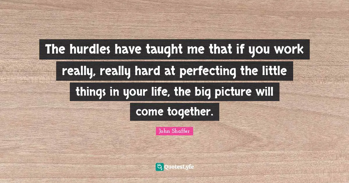 The hurdles have taught me that if you work really, really hard at perfecting the little things in your life, the big picture will come together.