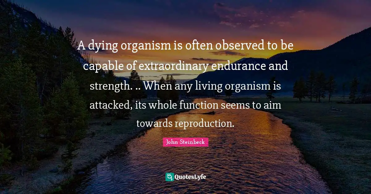 A dying organism is often observed to be capable of extraordinary endurance and strength. .. When any living organism is attacked, its whole function seems to aim towards reproduction.
