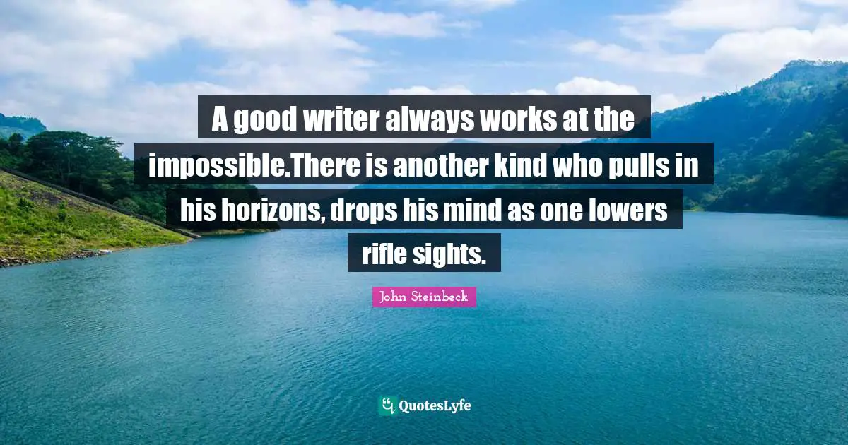 A good writer always works at the impossible.There is another kind who pulls in his horizons, drops his mind as one lowers rifle sights.