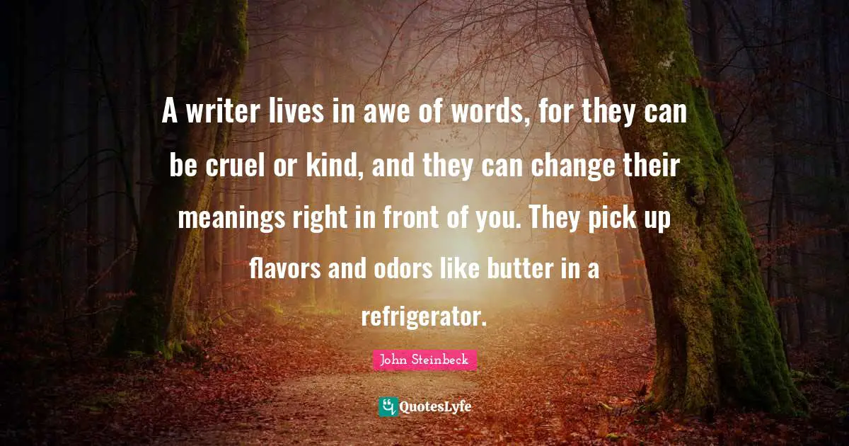 A writer lives in awe of words, for they can be cruel or kind, and they can change their meanings right in front of you. They pick up flavors and odors like butter in a refrigerator.