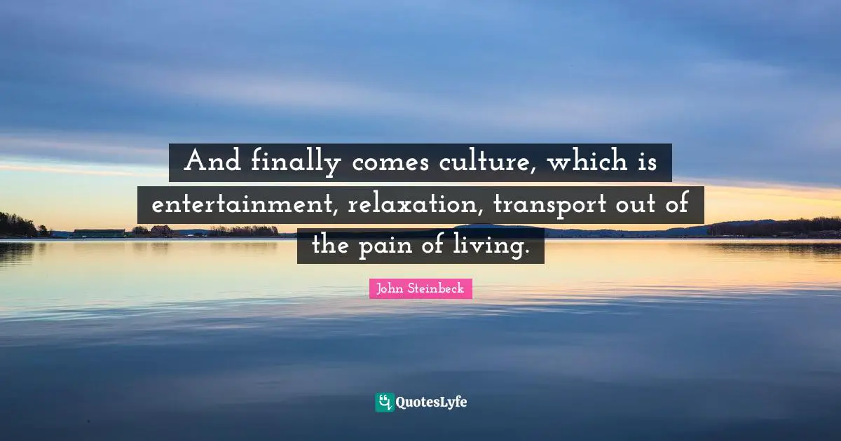 And finally comes culture, which is entertainment, relaxation, transport out of the pain of living.