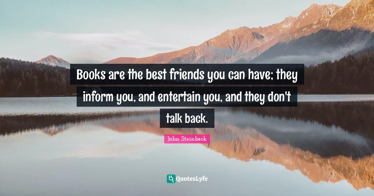 Books are the best friends you can have; they inform you, and entertain you, and they don't talk back.