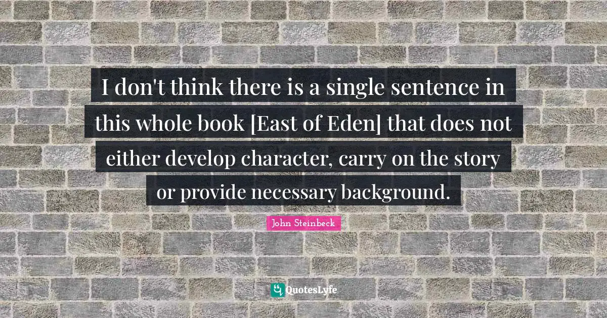 I don't think there is a single sentence in this whole book [East of Eden] that does not either develop character, carry on the story or provide necessary background.