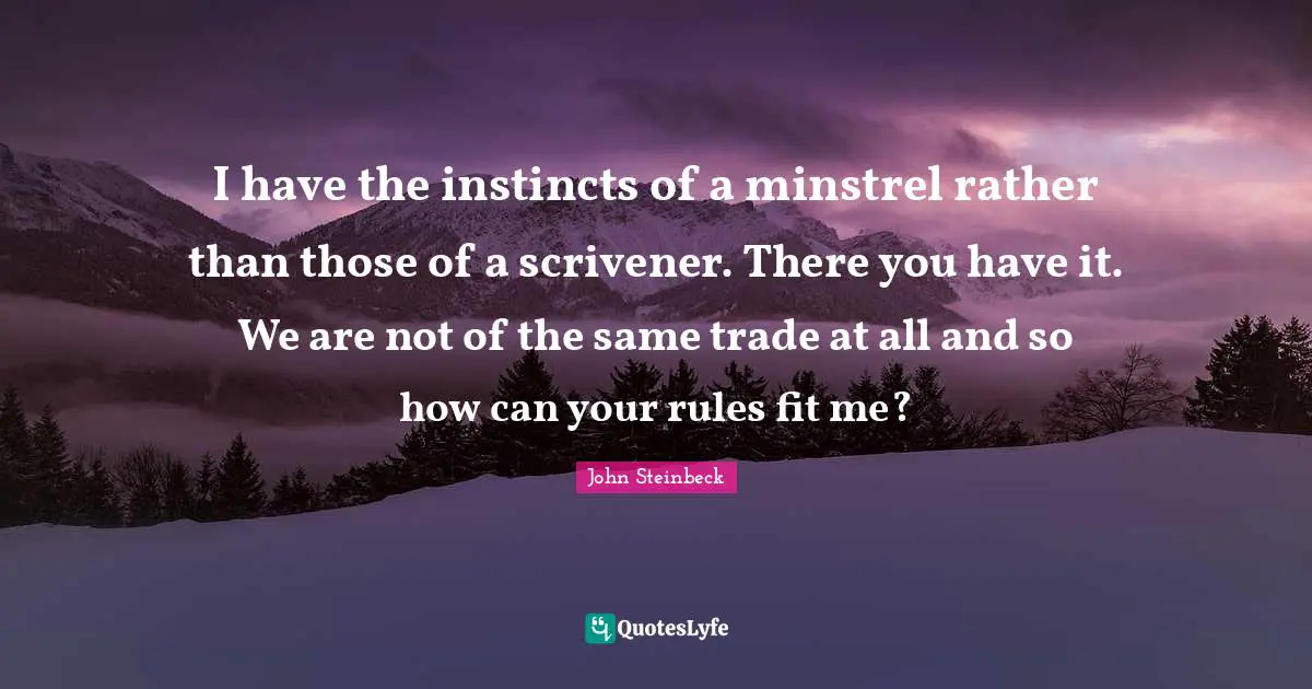 I have the instincts of a minstrel rather than those of a scrivener. There you have it. We are not of the same trade at all and so how can your rules fit me?