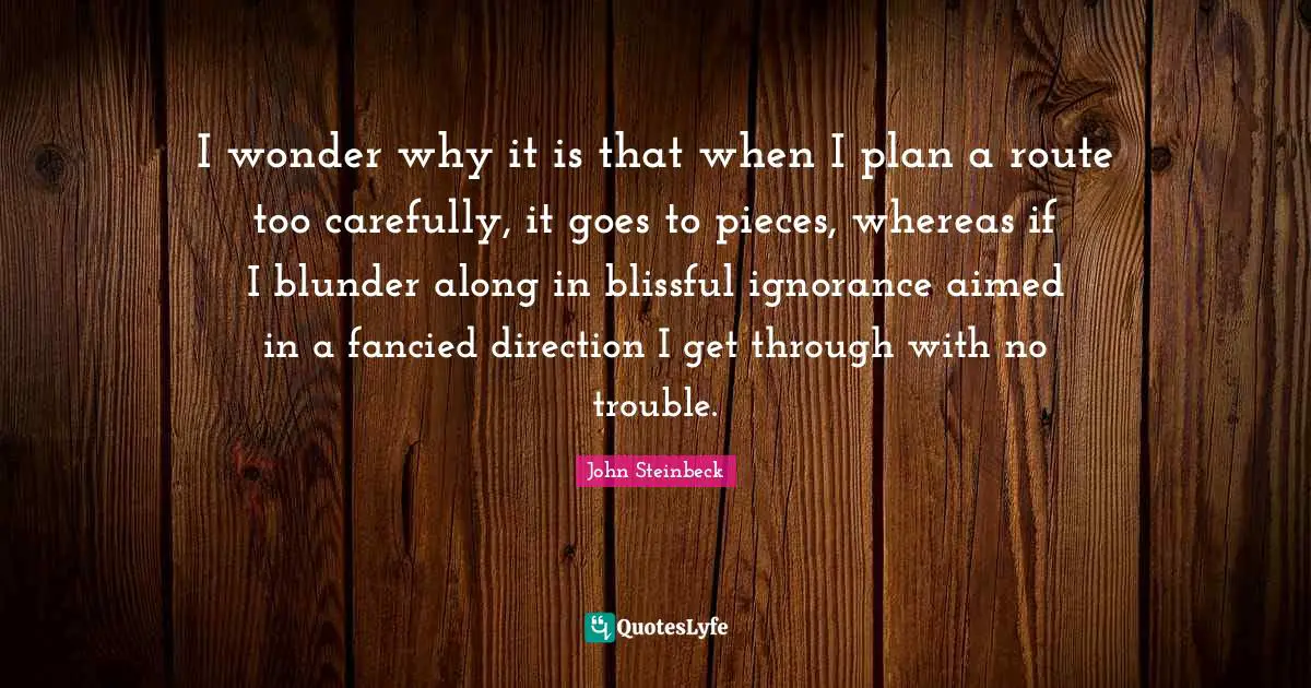 I wonder why it is that when I plan a route too carefully, it goes to pieces, whereas if I blunder along in blissful ignorance aimed in a fancied direction I get through with no trouble.