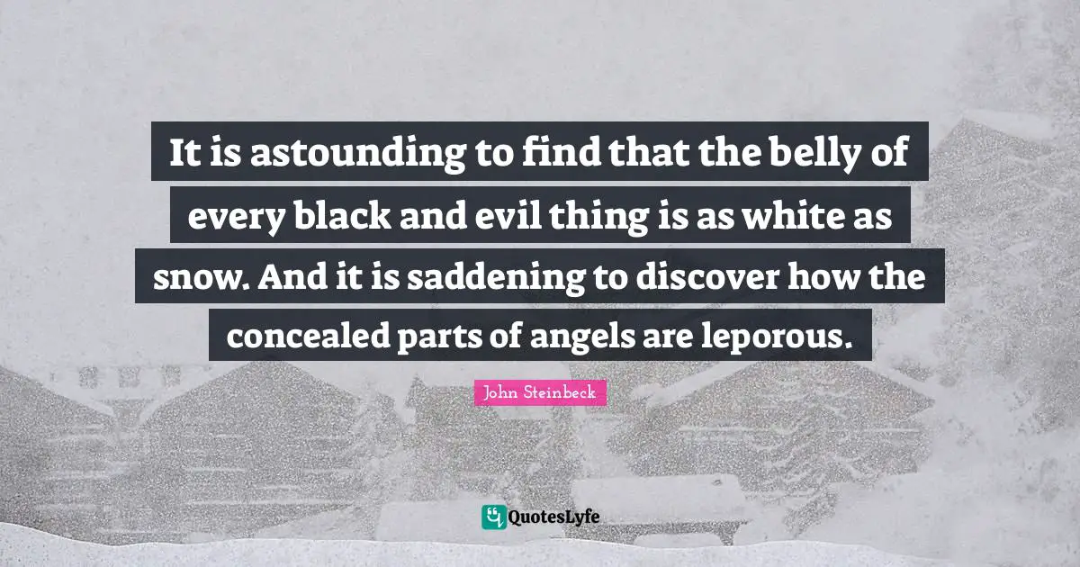 It is astounding to find that the belly of every black and evil thing is as white as snow. And it is saddening to discover how the concealed parts of angels are leporous.