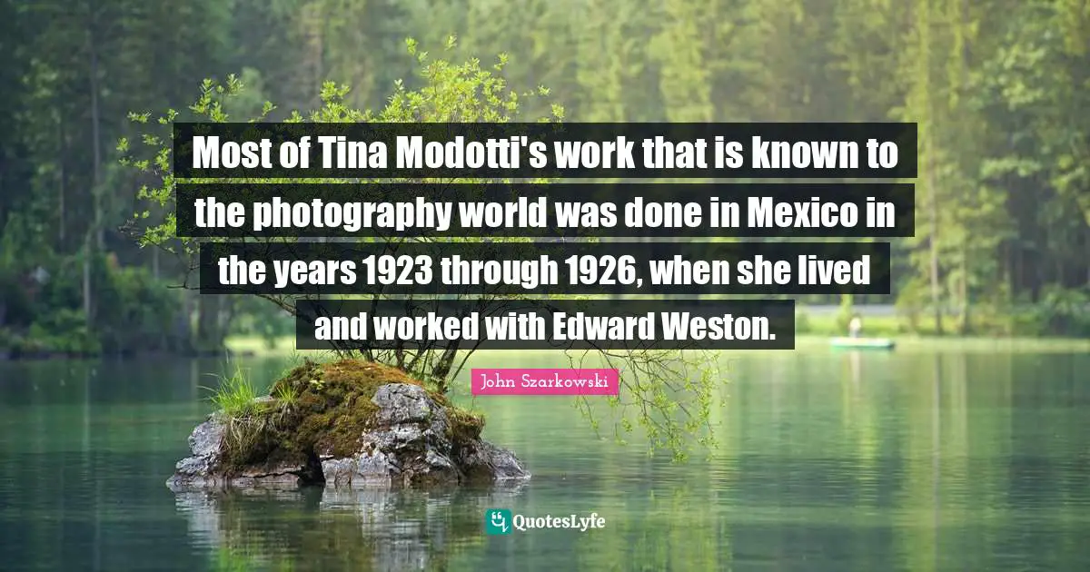 Most of Tina Modotti's work that is known to the photography world was done in Mexico in the years 1923 through 1926, when she lived and worked with Edward Weston.