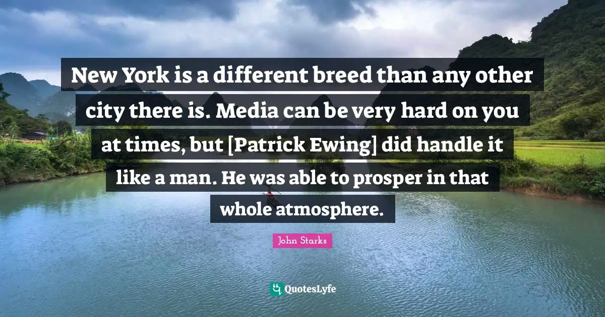 New York is a different breed than any other city there is. Media can be very hard on you at times, but [Patrick Ewing] did handle it like a man. He was able to prosper in that whole atmosphere.