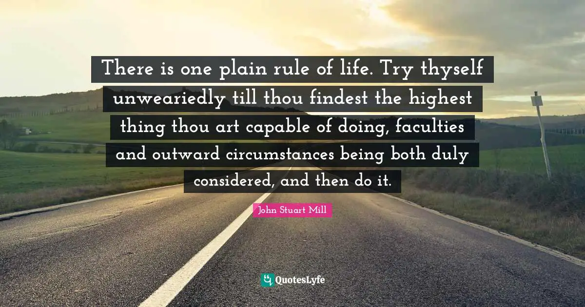 There is one plain rule of life. Try thyself unweariedly till thou findest the highest thing thou art capable of doing, faculties and outward circumstances being both duly considered, and then do it.