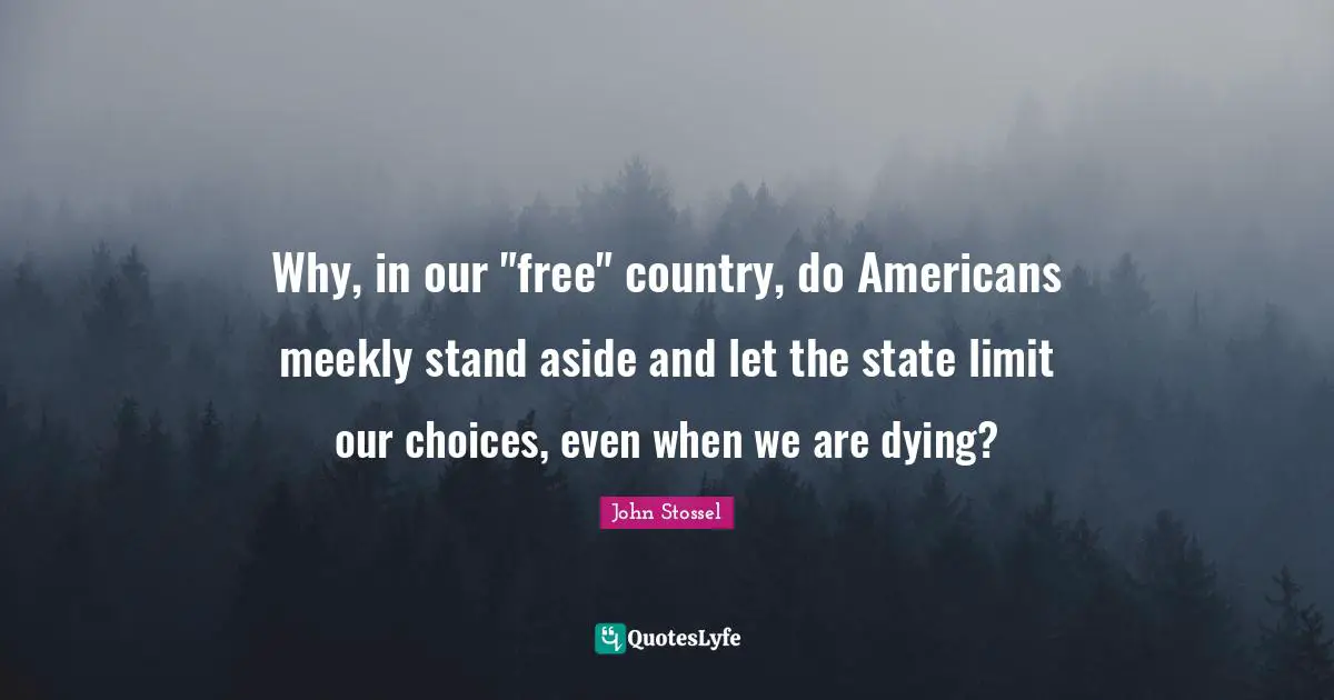 Our Choices Quotes: "Why, in our "free" country, do Americans meekly stand aside and let the state limit our choices, even when we are dying?"