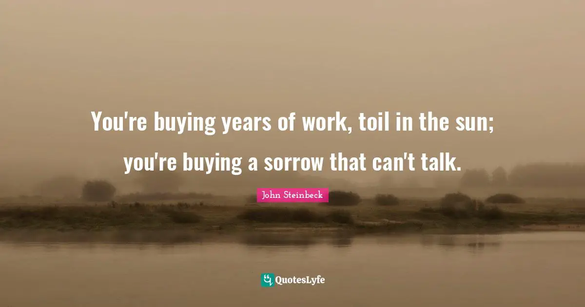 You're buying years of work, toil in the sun; you're buying a sorrow that can't talk.