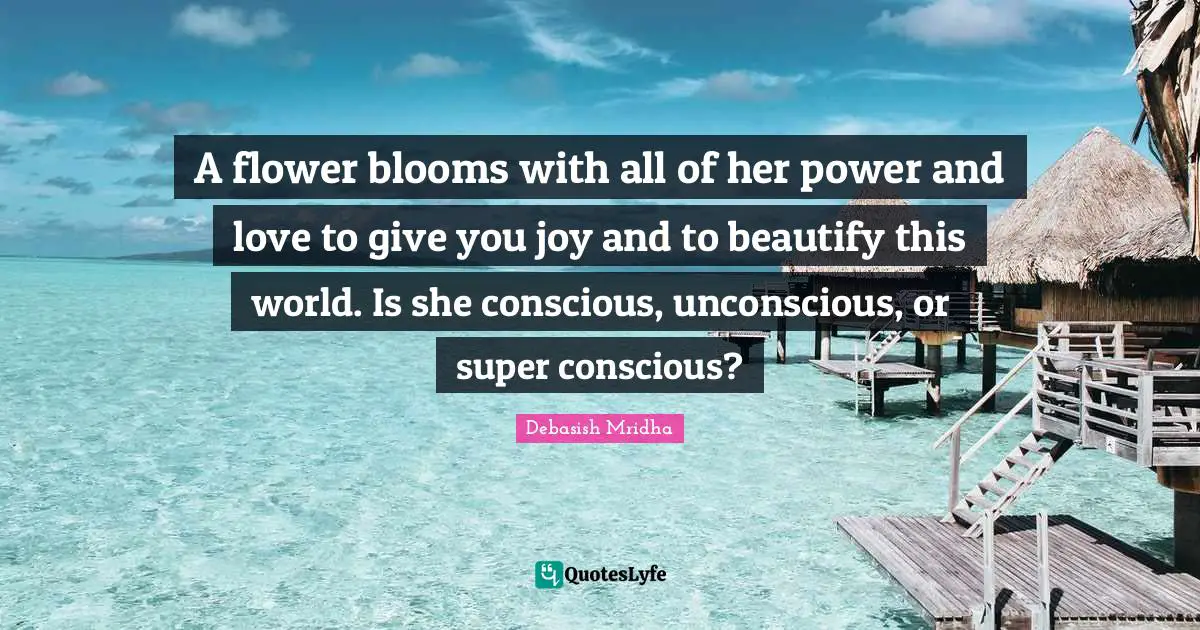 A flower blooms with all of her power and love to give you joy and to beautify this world. Is she conscious, unconscious, or super conscious?