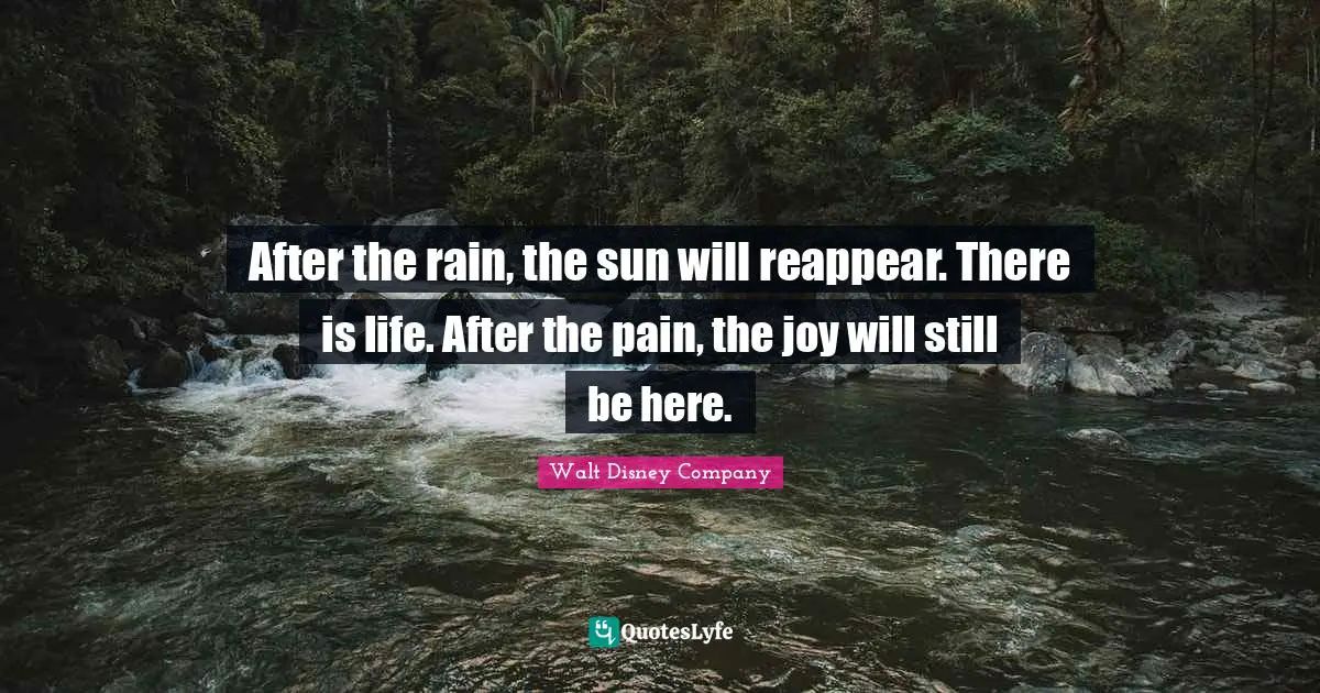 Walt Disney Company Quotes: "After the rain, the sun will reappear. There is life. After the pain, the joy will still be here."