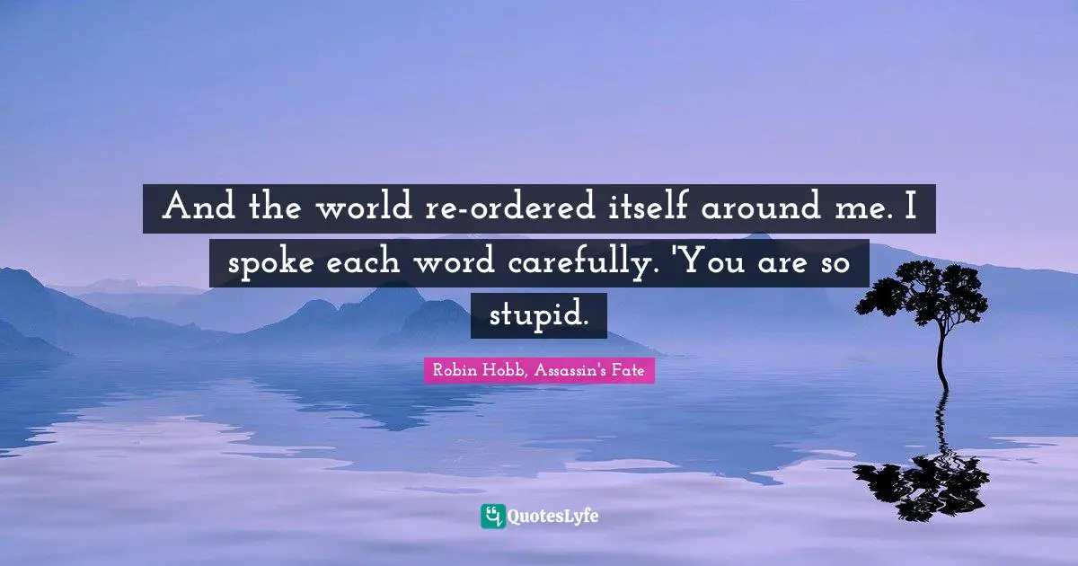 And the world re-ordered itself around me. I spoke each word carefully. 'You are so stupid.