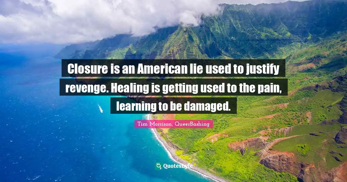 Closure is an American lie used to justify revenge. Healing is getting used to the pain, learning to be damaged.