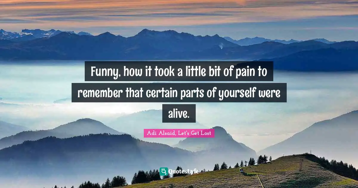 Adi Alsaid, Let's Get Lost Quotes: Funny, how it took a little bit of pain to remember that certain parts of yourself were alive.
