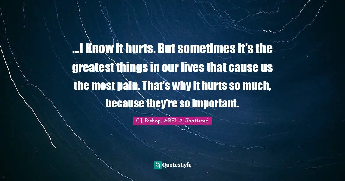 ...I Know it hurts. But sometimes it's the greatest things in our lives that cause us the most pain. That's why it hurts so much, because they're so important.