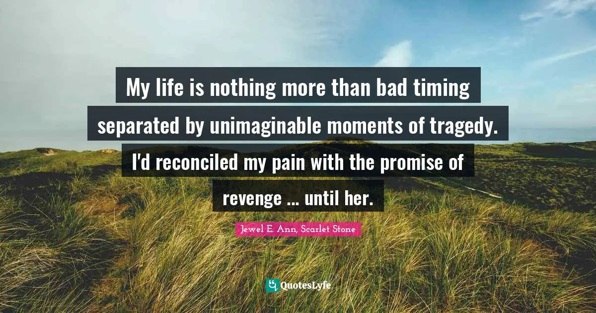 My life is nothing more than bad timing separated by unimaginable moments of tragedy. I'd reconciled my pain with the promise of revenge ... until her.