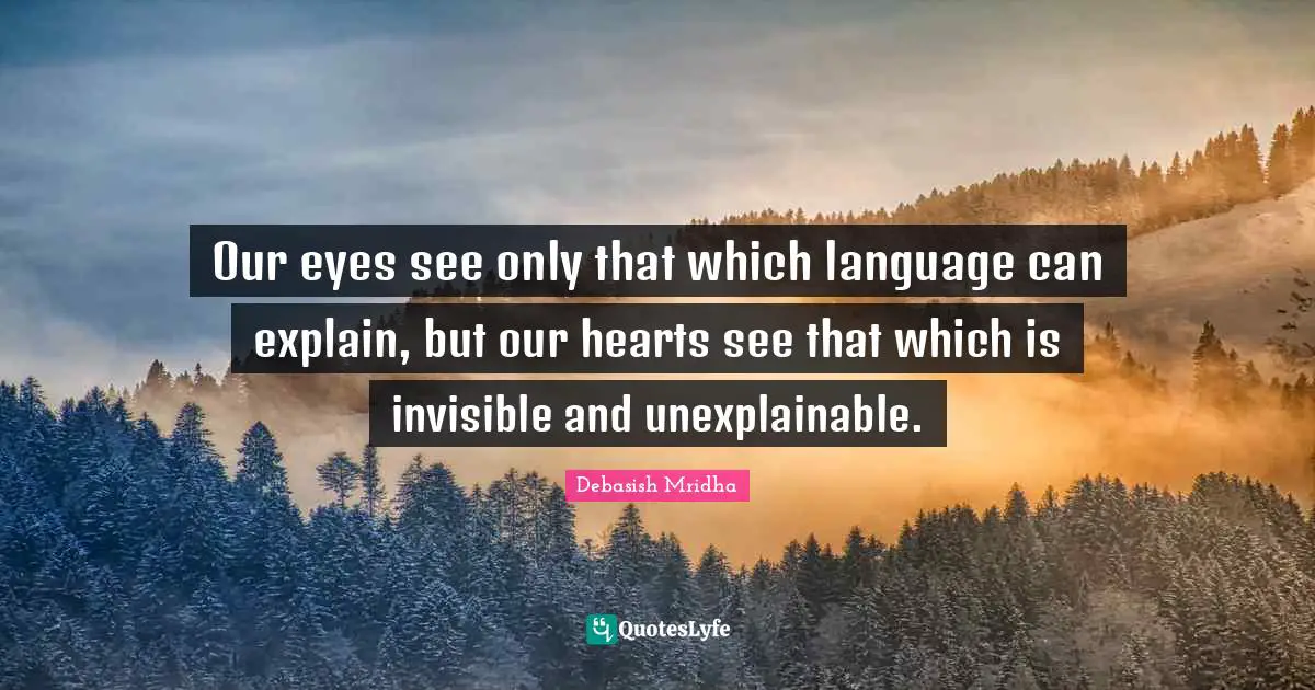 Our eyes see only that which language can explain, but our hearts see that which is invisible and unexplainable.
