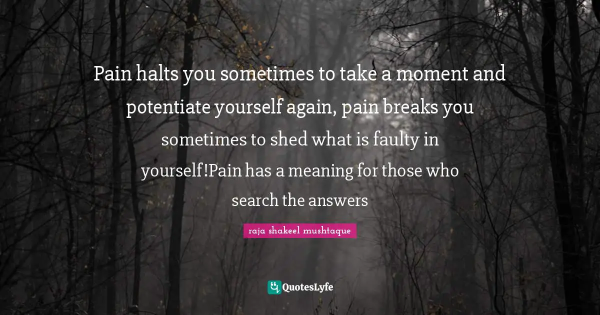 Pain halts you sometimes to take a moment and potentiate yourself again, pain breaks you sometimes to shed what is faulty in yourself!Pain has a meaning for those who search the answers