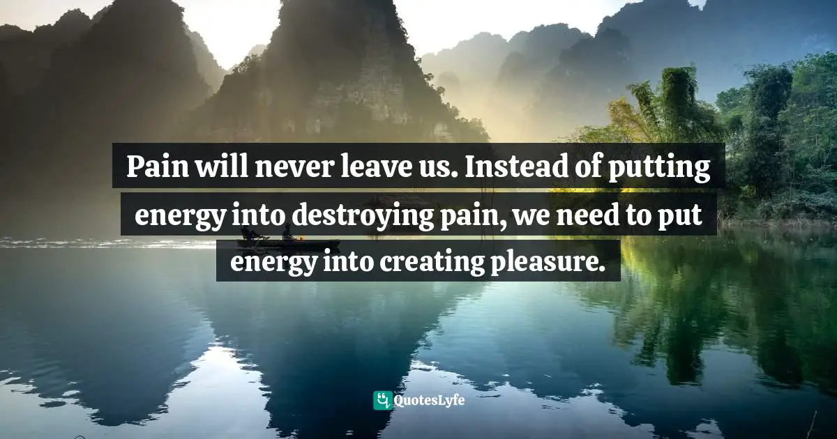 Pain will never leave us. Instead of putting energy into destroying pain, we need to put energy into creating pleasure.