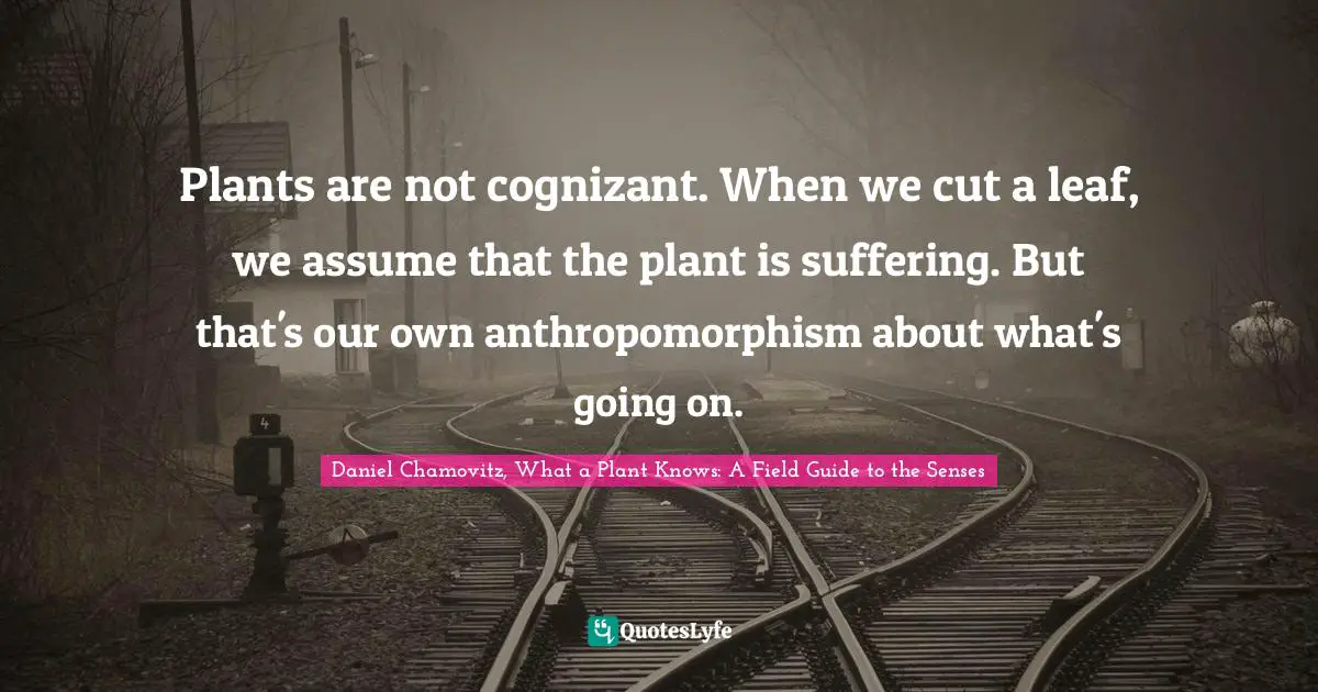 Plants are not cognizant. When we cut a leaf, we assume that the plant is suffering. But that's our own anthropomorphism about what's going on.
