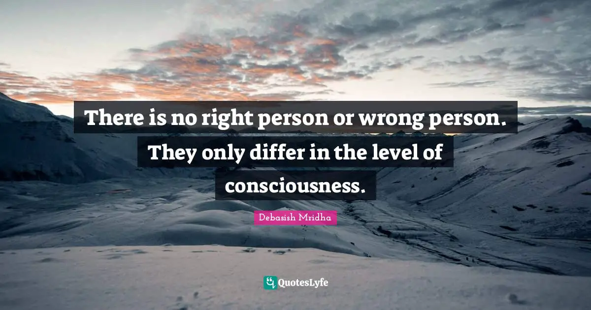 Debasish Mridha Quotes: "There is no right person or wrong person. They only differ in the level of consciousness."