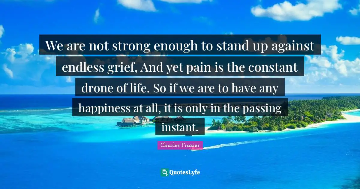 We are not strong enough to stand up against endless grief, And yet pain is the constant drone of life. So if we are to have any happiness at all, it is only in the passing instant.