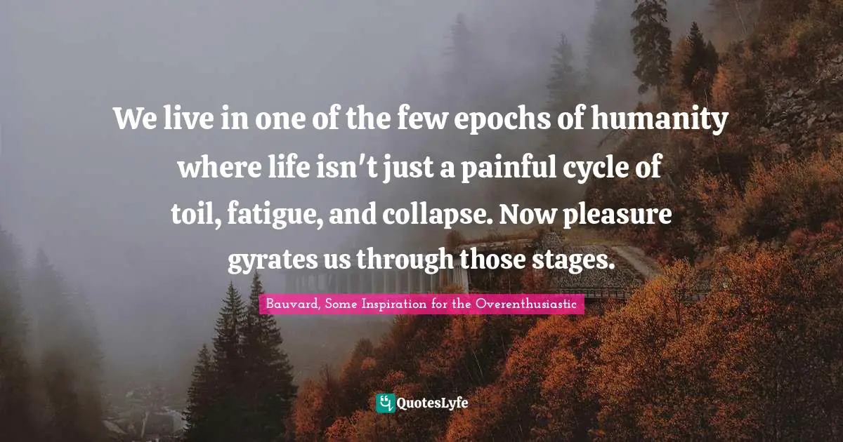 We live in one of the few epochs of humanity where life isn't just a painful cycle of toil, fatigue, and collapse. Now pleasure gyrates us through those stages.