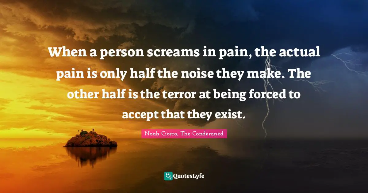 When a person screams in pain, the actual pain is only half the noise they make. The other half is the terror at being forced to accept that they exist.