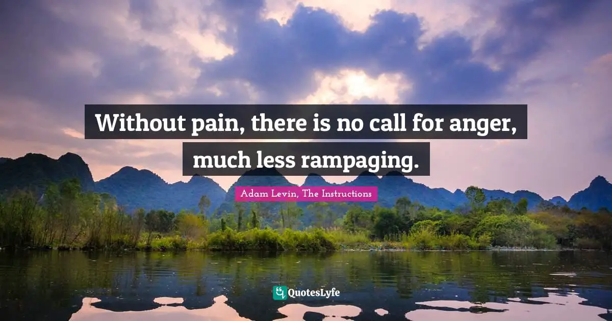 Without pain, there is no call for anger, much less rampaging.