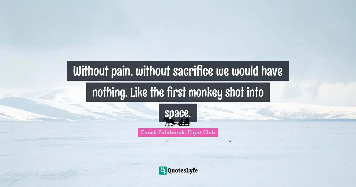 Without pain, without sacrifice we would have nothing. Like the first monkey shot into space.