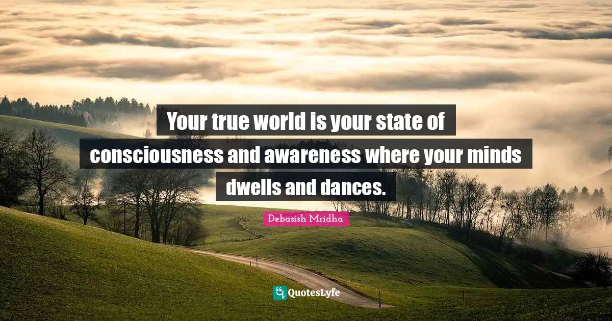 Debasish Mridha Quotes: "Your true world is your state of consciousness and awareness where your minds dwells and dances."