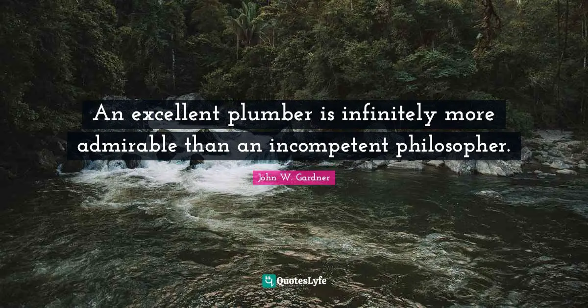 John W. Gardner Quotes: "An excellent plumber is infinitely more admirable than an incompetent philosopher."