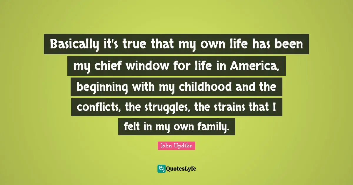 Basically it's true that my own life has been my chief window for life in America, beginning with my childhood and the conflicts, the struggles, the strains that I felt in my own family.
